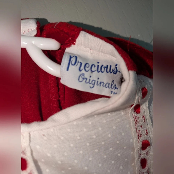 Precious Originals Velvet Holiday Jumper  Red Velvet White Lace‎ 80s 90s Vintage - Picture 3 of 4